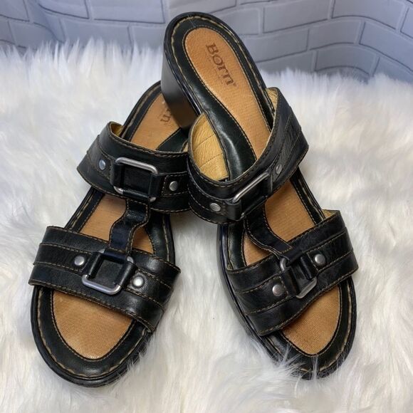 Born Brown Leather Slip On Buckle Sandals … - Picture 6 of 7